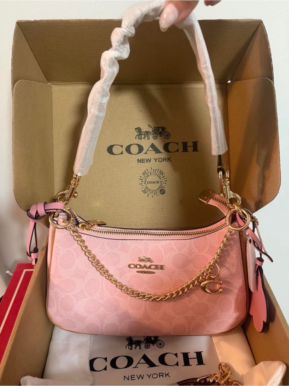 Coach Pink Signature Chain-Detail Shoulder Bag